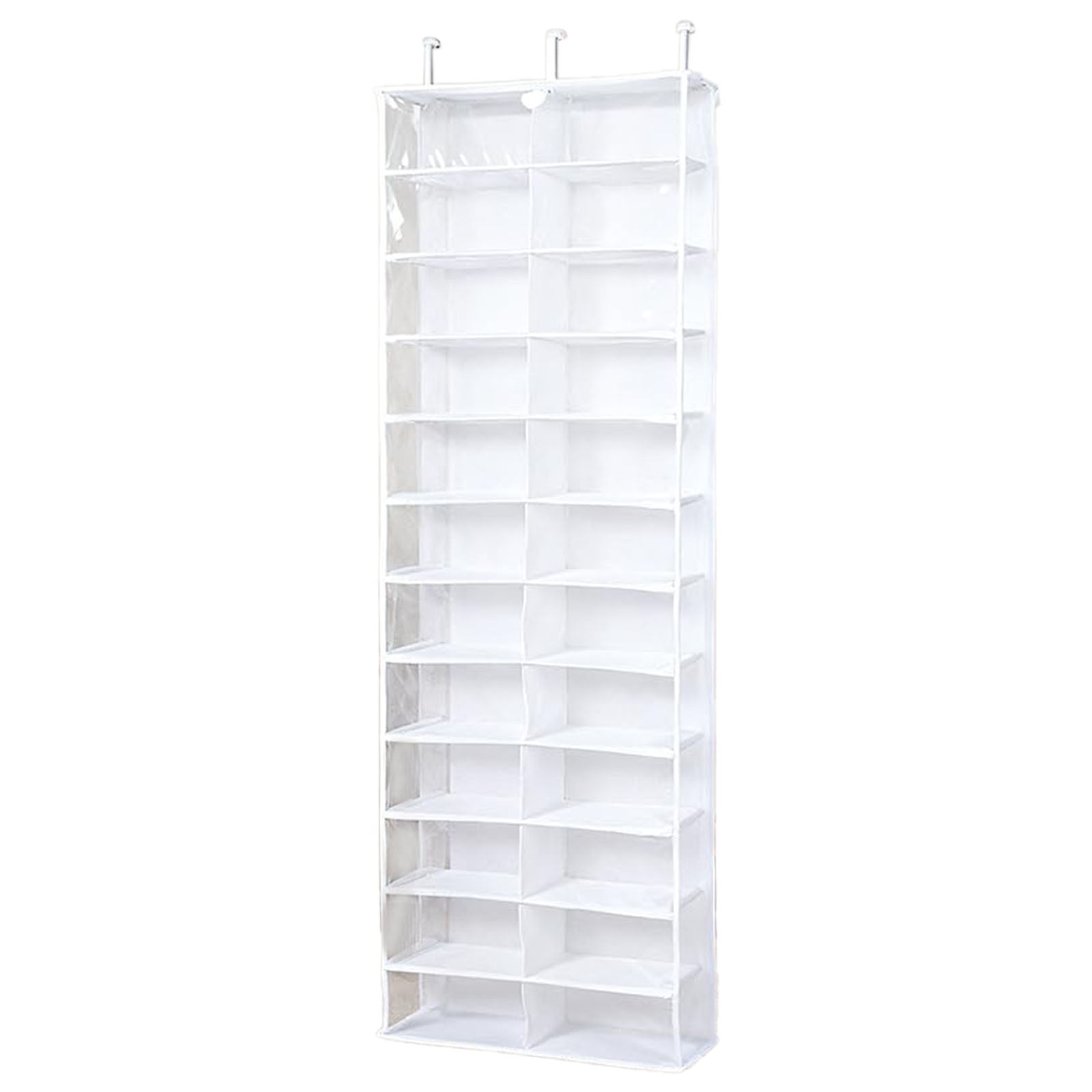 Hoodie Sweatshirt Storage Hack, Door Hanging Shoe Rack Organizer, 26-Pocket Clear Holder, Pockets Wall Shoes Bag, Portable Closet Wardrobe, 63" L X 22" W X 6.3" H, Cabinet Behind The Doors (White)