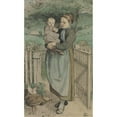 thumbnail image 2 of Hans Thoma 12x18 Gold Ornate Wood Frame and Double Matted Museum Art Print Titled - Peasant Girl with a Child on His Arm on a Wooden Grille, 2 of 4