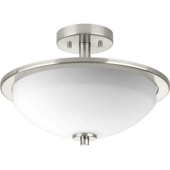 Progress Lighting Replay 2-Light Semi-Flush Ceiling Light, Brushed Nickel, White Glass Shade