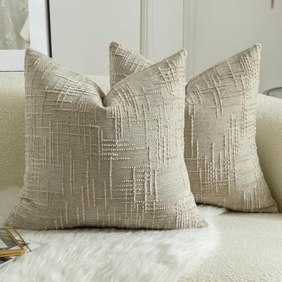 Eryueer Pack of 2 Solid Decorative Soft Chenille Khaki Cushion Covers 50x50cm 20x20 Inch Lumbar Accent Solid Throw Pillow Case Soft Cozy Luxury Pillow Covers for Sofa Couch Bedroom