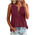 thumbnail image 2 of Favoffer Tank Tops Women's Sleeveless V Neck Linen Pleated Button Detail Blouses Regular Fit Casual Tops Summer Vacation Wear, 2 of 7