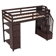 thumbnail image 5 of Tcbosik Twin Size Loft Bed, Wood Bed Frame with Storage Drawers and Open Shelves, Stair and Guardrail, Space Saving, No Box Spring Needed, Espresso, 5 of 9