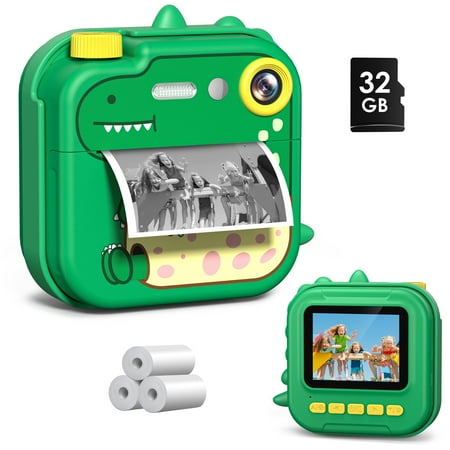 Instant Print Camera for Kids,1080P HD Instant Camera, Toddler Digital Camera for 3-12 Year Old Boys Girls - Green