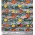 thumbnail image 1 of Soimoi Tissu Crêpe Polyester Rayé & Floral Imprimé 1 Yard 42 Pouces de Large, 1 of 2