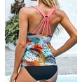thumbnail image 3 of Women's Yellow Floral Printed Strappy Racerback Tankini Swim Top, 3 of 7