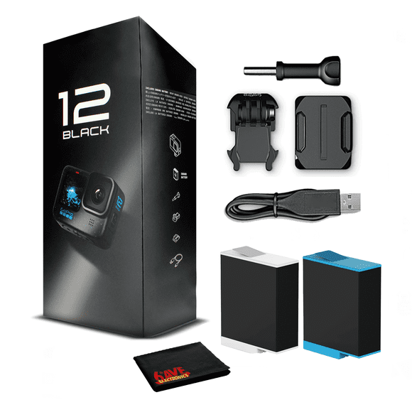 GoPro HERO 12 (HERO12) Black - Waterproof Action Camera With 5.3K Ultra HD Video, 27MP Photos, 1/1.9" Image Sensor Battery Bundle