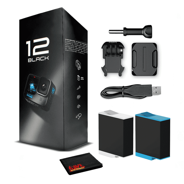 GoPro HERO 12 (HERO12) Black - Waterproof Action Camera With 5.3K Ultra HD Video, 27MP Photos, 1/1.9" Image Sensor Battery Bundle