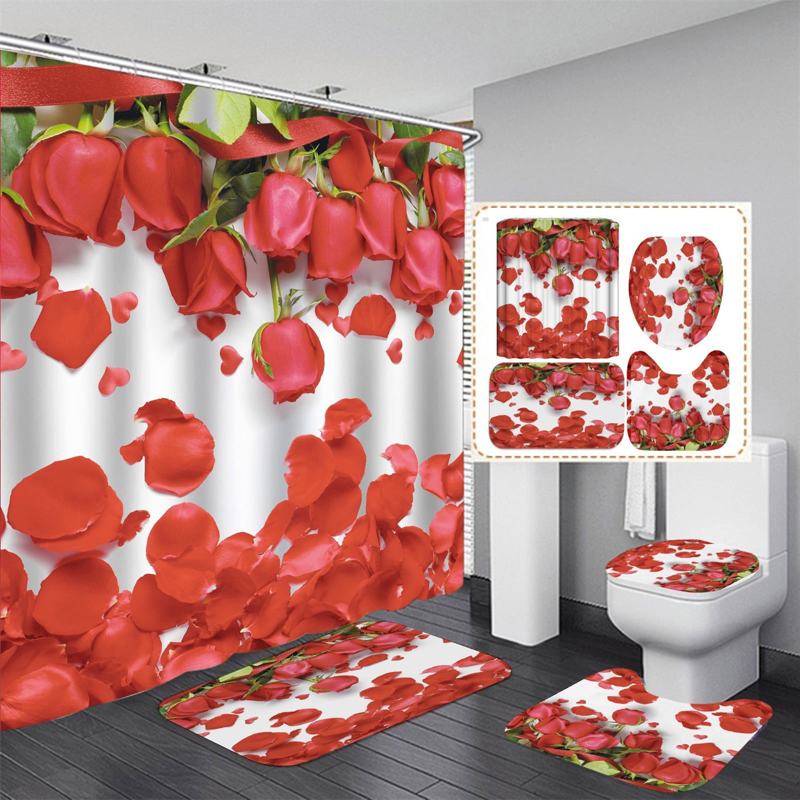 Details about   Sunflowers Shower Curtain Sets with Non-Slip Rugs Toilet Lid Cover and Bath Mat 
