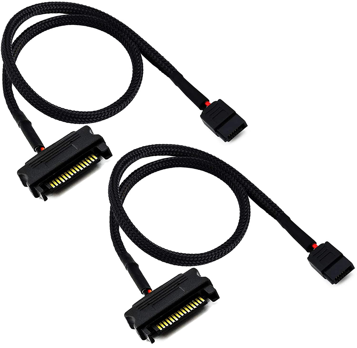 HRTGFD-SATA Power Adapter Cable 15-Pin Male to SATA 6-Pin Slimline Sleeved Power Adapter Cable 20 Inches (2 Pack)