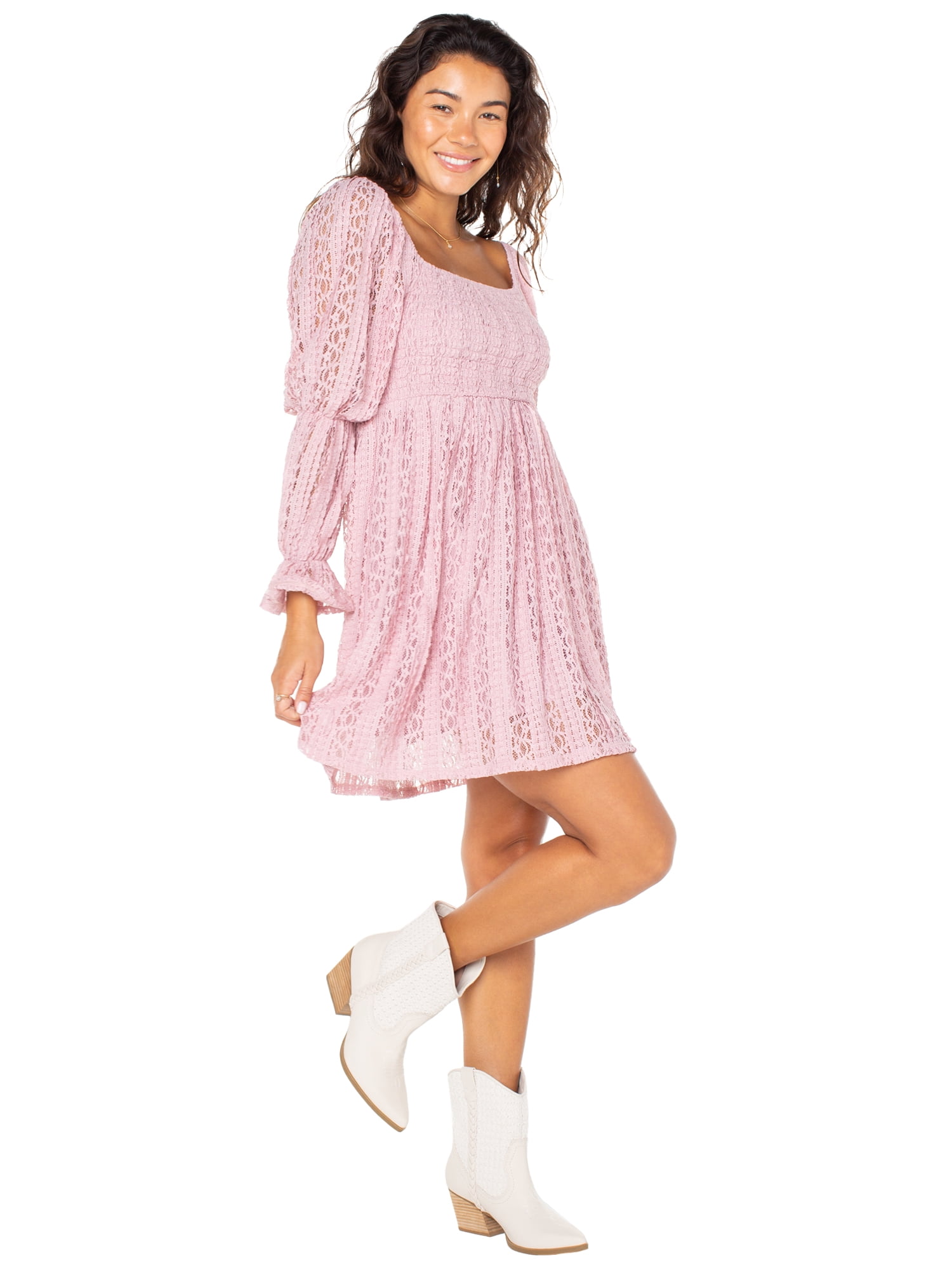 Celebrity Pink Women's and Women's Plus Long Sleeve Lace Mini Dress, Sizes XS-4X