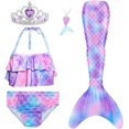 thumbnail image 1 of 5Pcs Girls Swimsuit Mermaid Tails for Swimming Princess Bikini Bathing Suit Set Can Add Monofin 4T 6T 8T 10T 12T High quality, 1 of 5