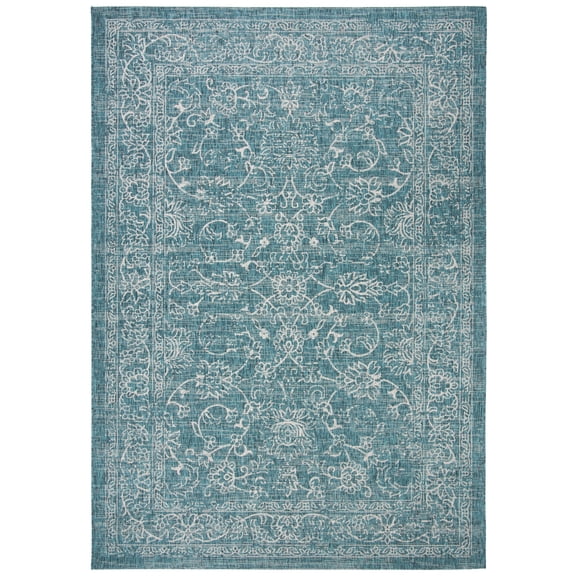 SAFAVIEH Courtyard Darin Botanical Indoor/Outdoor Area Rug, Turquoise, 6'7" x 9'6"