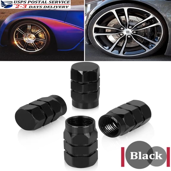 4PCS Black Aluminum Metal Wheel / Tire Valve Stem Car-Truck Air Caps Covers