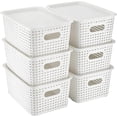 thumbnail image 1 of 6 Cajas Organizadoras con Tapa de Plástico, Juego de Almacenamiento Apilable, Contenedores con Asas para Organizar Estantes, Cocina, Baño, Oficina y Closet -Blanco, 1 of 4