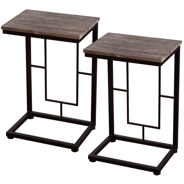 Costway 2PCS 21.7" Solid Wood Coffee Tray Side Sofa End Table Ottoman Couch Stand