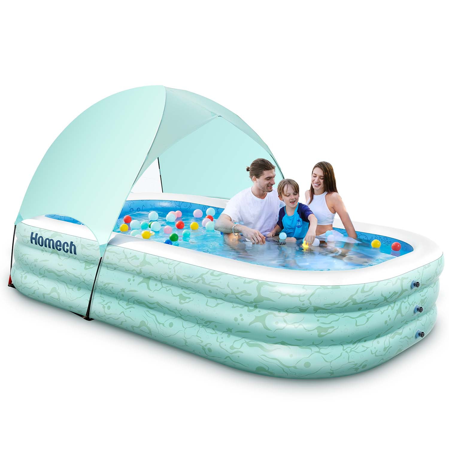 Giant Family Inflatable Swimming Pool 210x150x68cm Full-Sized Blow Up Kiddie Pool with Awning Inflatable Lounge Pool Wireless inflatable Sunshade Swimming Pool 83x59x27in Independent Airbag Pool 