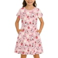 thumbnail image 5 of Ruiwill Dress For Girls Size 9-10 Years Summer Short Sleeve Strawberry Print Crew Neck Outdoor Casual Fashion Girl Dresses Pink, 5 of 6