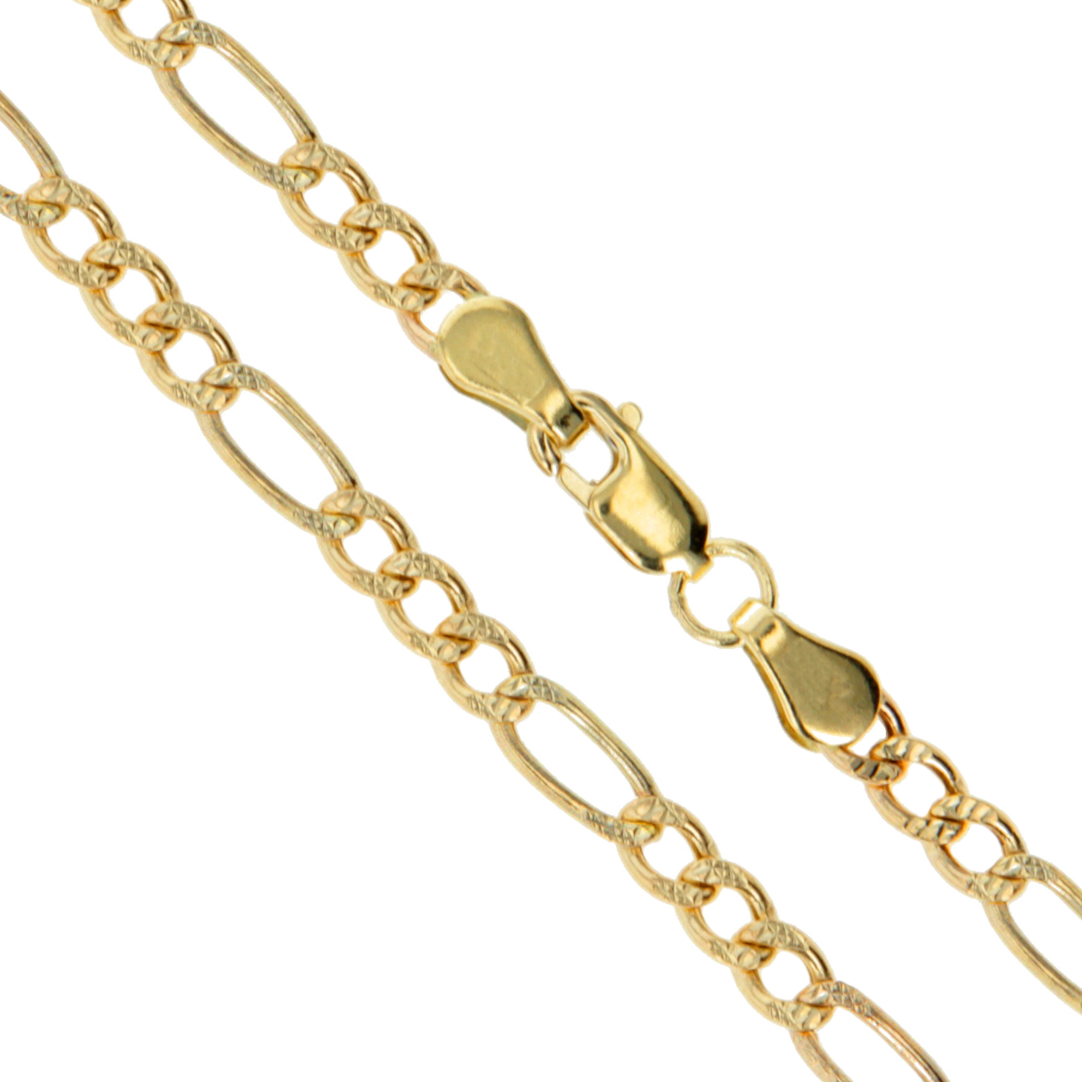 14k Yellow GoldHollow Pave Figaro Link Chain 4.3mm Necklace 18 14k Yellow GoldHollow Pave Figaro Link Chain 4.3mm Necklace 18