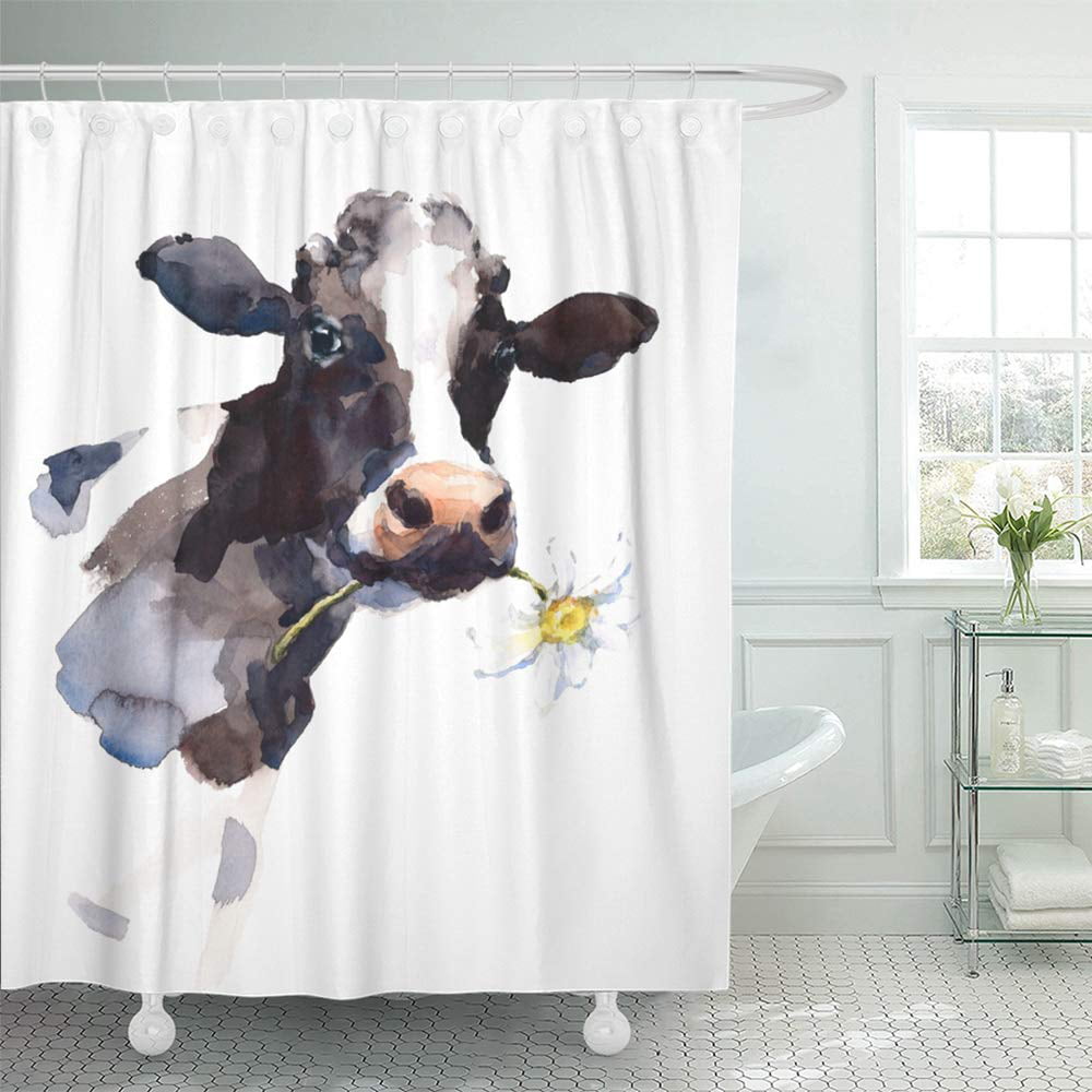 Animal theme Polyester Shower Curtain set Cattle cow and moon bathroom curtain 