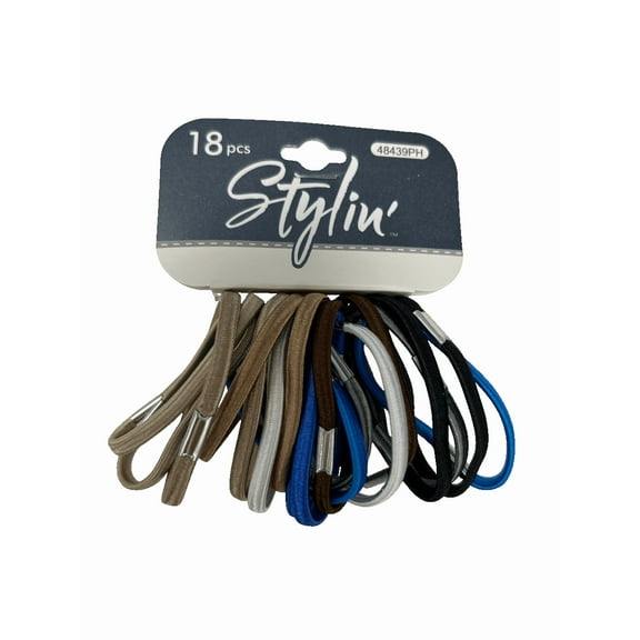 18 Pack Flat Hair Elastics, Gentle No Snag Hair Ties for All Hair Types, Secure Comfortable Hold, Neutral, Metallic Shades, Perfect for Ponytails, Buns, Styling, Black, White, Brown, Blue