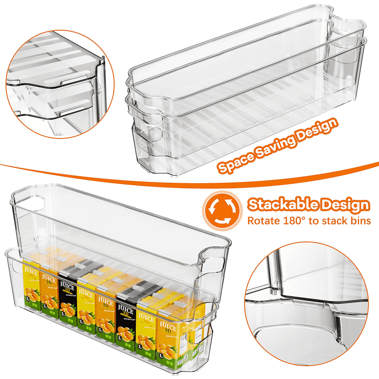 YIYI Guo Totally Kitchen Clear Plastic Stackable Storage Bins | Refrigerator, Freezer, Pantry & Clothes Organization Container with Carrying Handles- 2 Pack