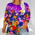 thumbnail image 2 of CYMMPU Blouses for Women Dressy Casual Round Neck Spring Tops 3/4 Sleeve Fall Fashion Shirts Flower Pattern Tunic Tops Loose Fit Plus Size Blouse Purple XXXXXL, 2 of 5