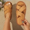 thumbnail image 4 of Iyufng Womens Criss Cross Strap Textile Slippers Soft Comfortable Open Toe Flat Warm Cozy Casual Indoor House Slide Sandals, 4 of 7