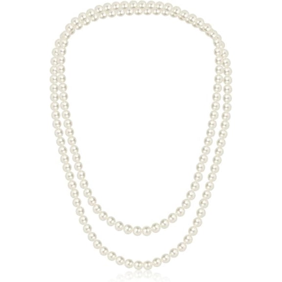 Long Pearl Necklace for Women Faux Layered for Party 59 Inch