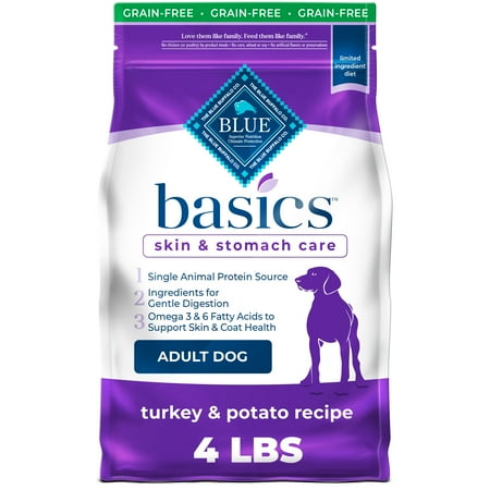 UPC: 0859610007509 | Blue Buffalo Basics Skin & Stomach Care Turkey and Potato Dry Dog Food for Adult Dogs  Grain-Free  4 lb. Bag
