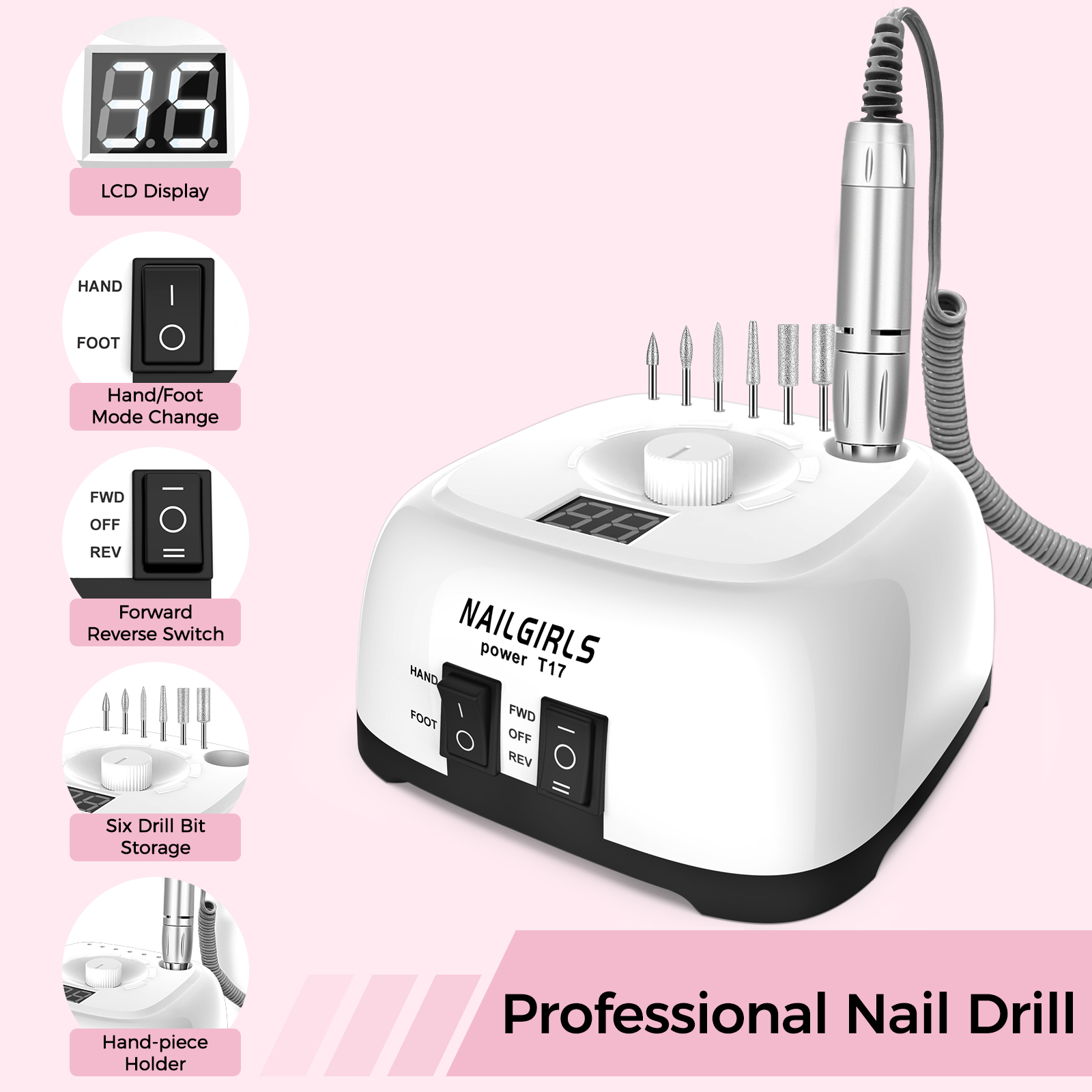 NAILGIRLS Electric Nail Drill 35000RPM with Foot Pedal photo 2