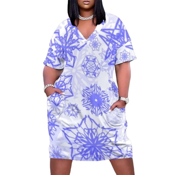 Purple Snowflakes Winter White Background Summer Dresses for Women Beach Boho