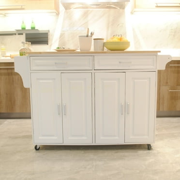 Royard Oaktree Mobile Kitchen Cart with Wood Top, Spice Rack, Towel Rack, Cabinets, and Drawers