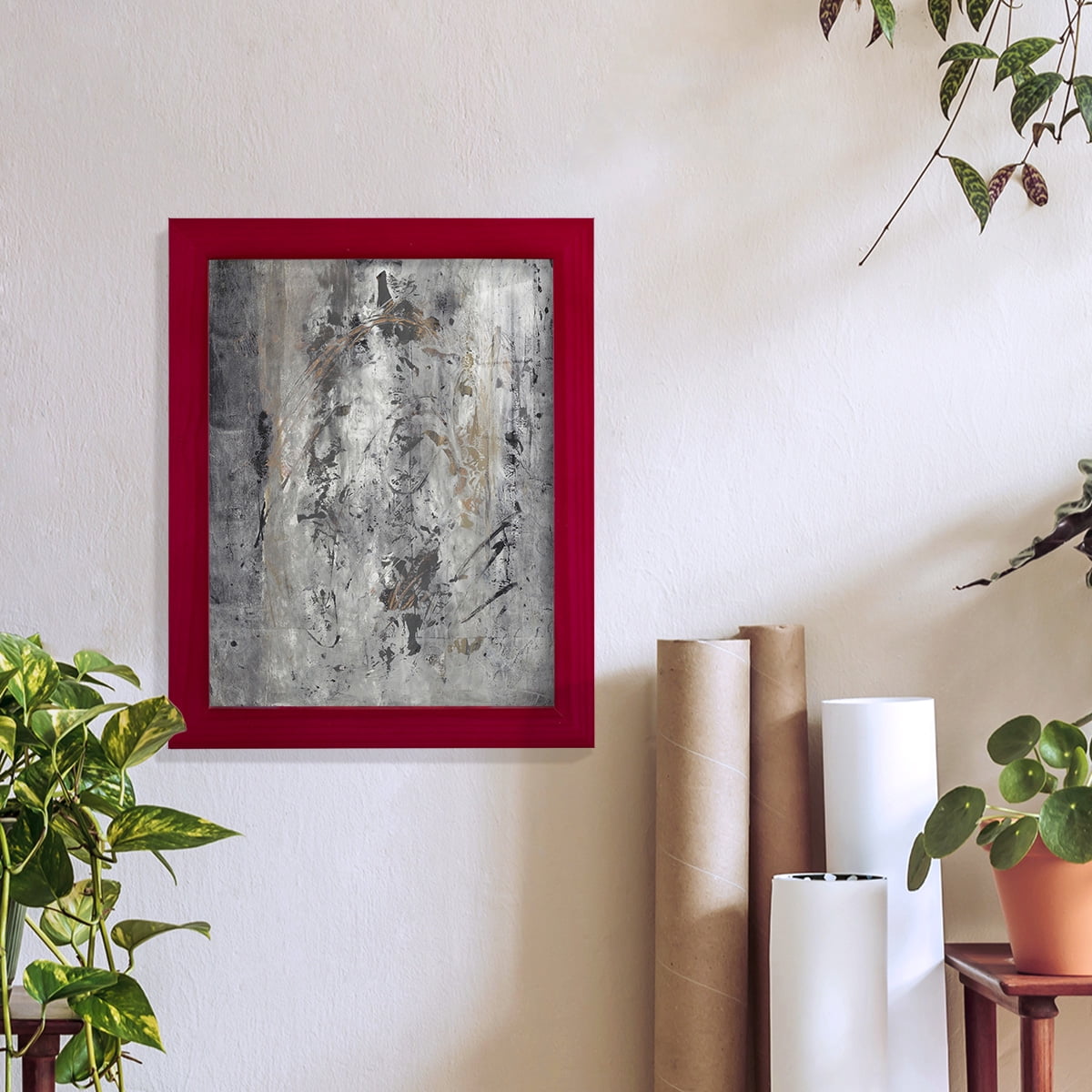 Ancient Marks II - Framed Print w/glass - Cherry Red