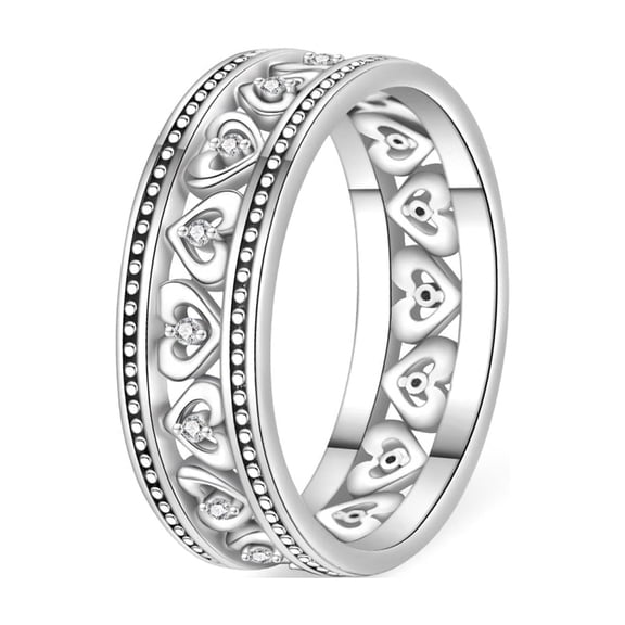 KUNSIR Vintage Band Ring with Hollow Heart Sterling Silver 925 Ring For Men Women Jewelry Gifts Size 7