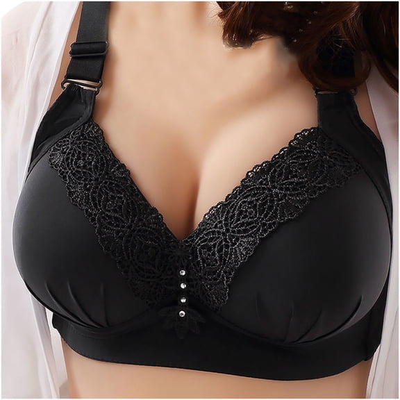 SHOPESSA Push Up Bras for Women Sexy Lace Underwear No Steel Ring Bralette Back Four Rows Of Buckles Black
