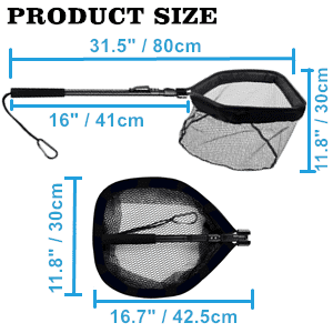Mikewe Floating Fishing Net Folding Landing Net With Fixed Pole Soft Rubber Coated Mesh Net Freshwater Saltwater Easy Catch & Release