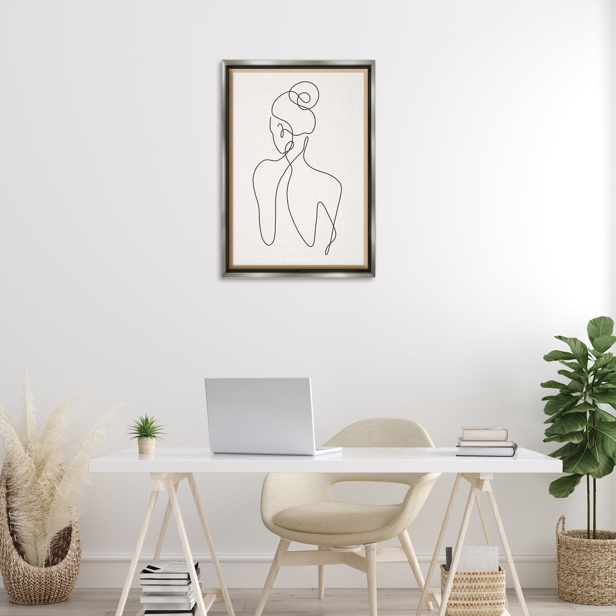 Stupell Industries Minimal Woman Line Drawing People Painting Gray Floater Framed Canvas Art Print Wall Art, 21 x 31
