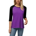 thumbnail image 3 of zaveiop Women's Color Block 3/4 Raglan Sleeves T-Shirt Loose Crew Neck Casual Tops Trendy Basic Pullover Casual Outfits 2025 (Purple, L), 3 of 6