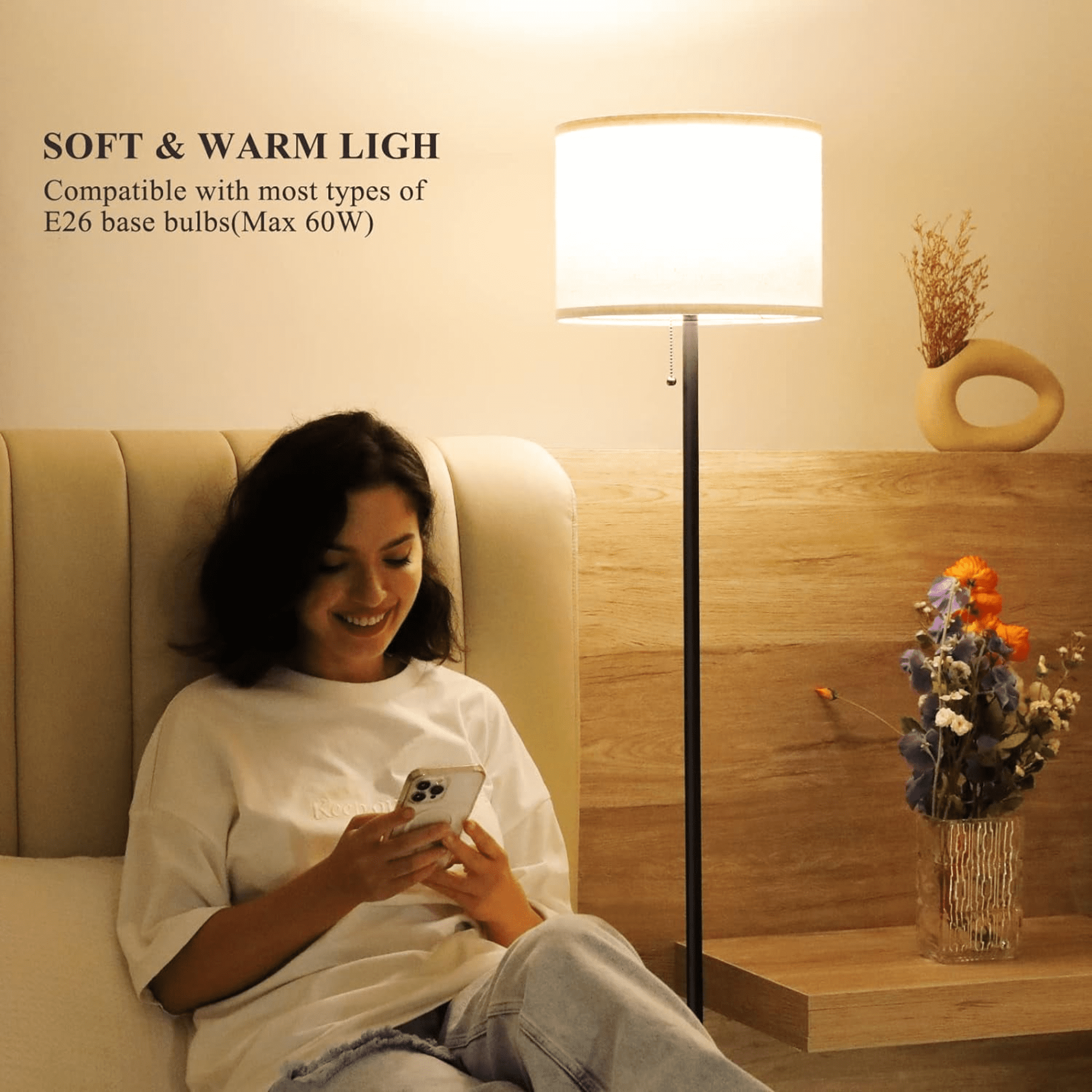 HadinEEon Floor Lamp for Living Room, Modern Standing Lamp Tall with Pull Chain Switch