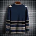 thumbnail image 4 of Suéteres de punto para hombre, ropa de hombre con cuello en V y rayas azules, sin capucha, cárdigan informal de algodón, prendas de punto, Sheap, baratas, tallas grandes, XA, 4 of 5