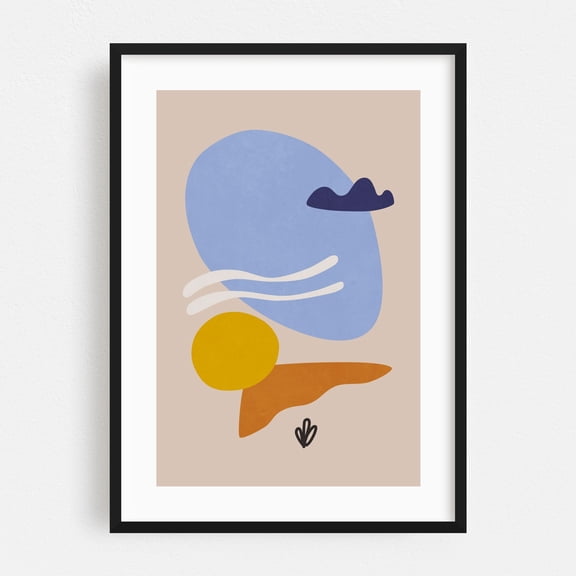 Lake Shore Shapes - Mixed Media Abstract Minimalist Modern Art Geometric Boho Pastel Mid-Century Modern Black Framed Wall Art Print 20 x 30 inches