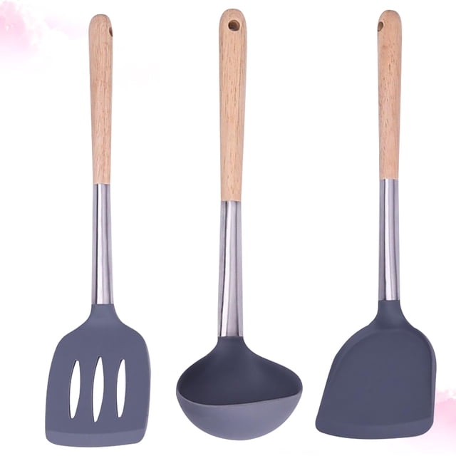 unbranded 3Ud De Utensilios De Silicona Plata Duradero Para Cocina Hogar Con Cucharón Y