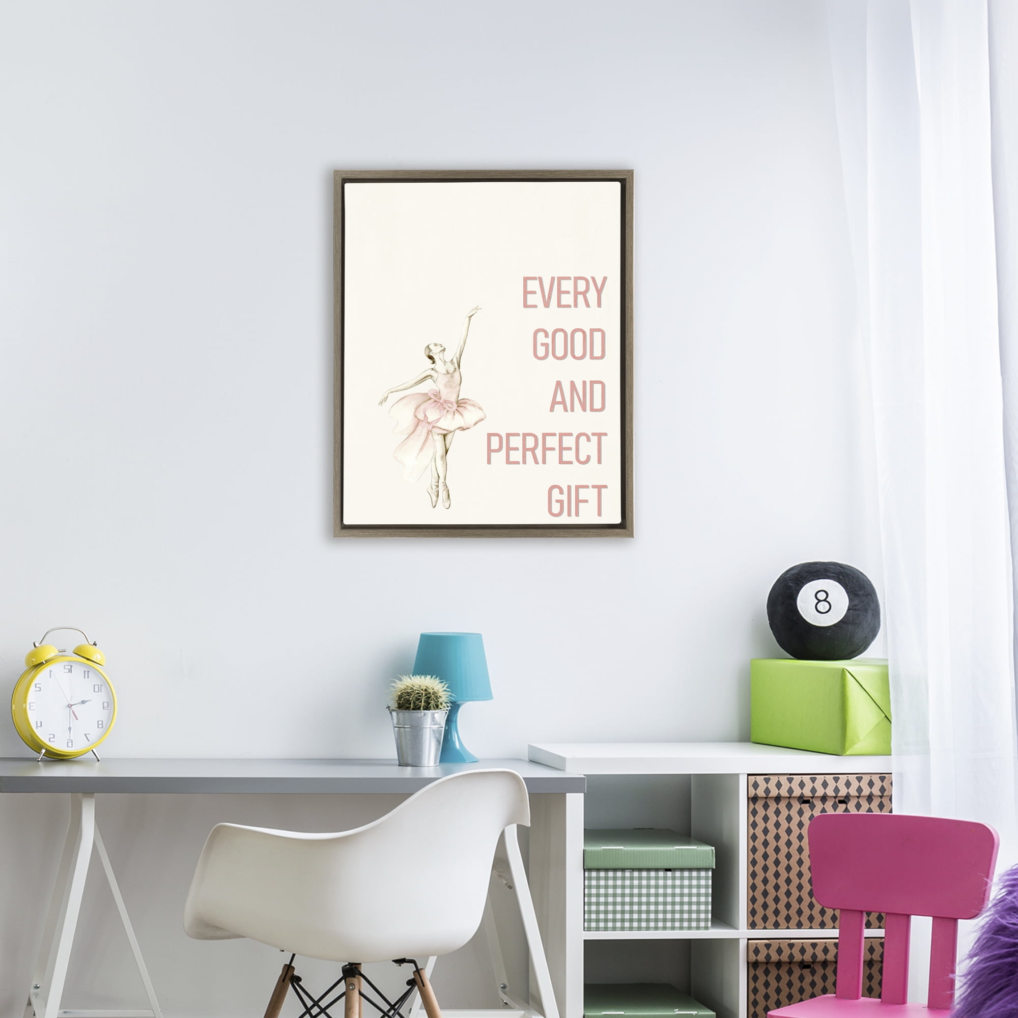 Good & Perfect Gift Ballerina Brown Framed Floater Canvas Wall Art, design by Kim Allen
