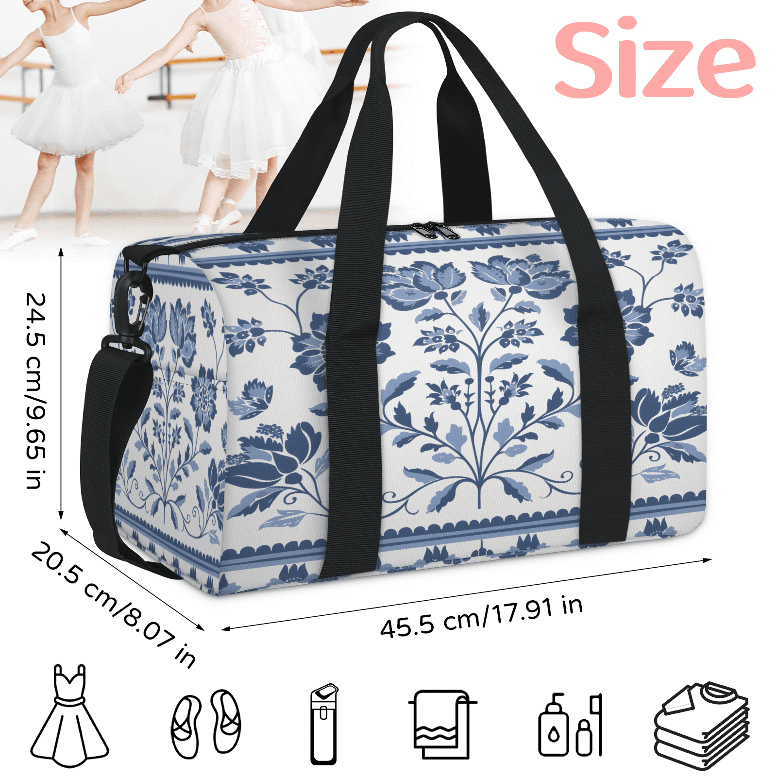Herdesigns Floral Travel Duffle Bag Sports Yoga Weekender Overnight Carry on Workout Bags Lightweight Waterproof Gym Tote Bag for Women Vintage Flower