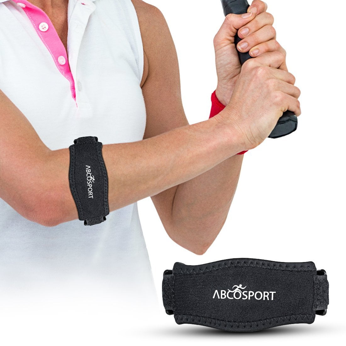 Abcosport Adjustable Elbow Strap with Compression Pad, Black, 2 Size ...