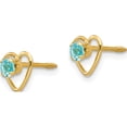 thumbnail image 2 of 14K Yellow Gold Madi K 3mm Blue Zircon Birthstone Heart Earrings (6 X 6) Made In United States gk111, 2 of 5