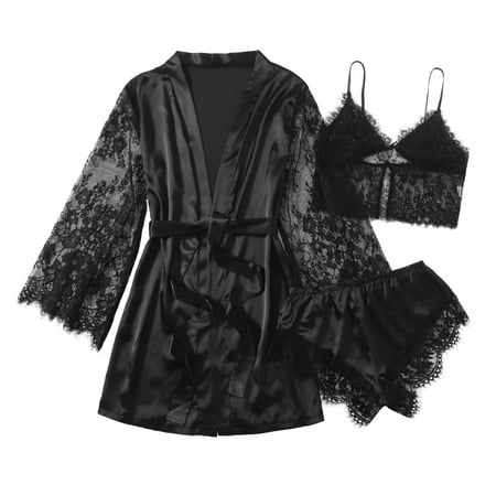 CZSCPDAW Lingerie For Women V Neck Sexy Exotic Open Front Negligee Satin Pajamas Women Nightdress Lingerie Robes Underwear Sleepwear Nightdress