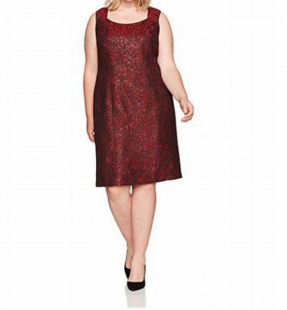 Kasper - Kasper NEW Red Womens Size 24W Plus Metallic Jacquard Sheath Dress - Walmart.com 