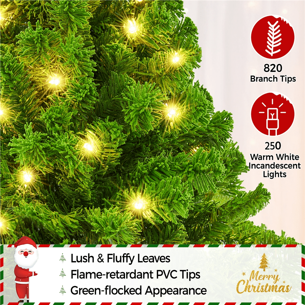 Renwick 6Ft Pre-lit Flocked Artificial Christmas Tree with 250 Incandescent Warm Lights, Pure Green