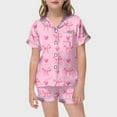 thumbnail image 2 of Girls Silk Pajamas Sets Fashion Button Down Short Sleeve Shirts and Shorts Nightwear Set Valentine's Day Pjs Heart Print Home Clothes 2 Piece Satin Pajama Outfits, 2 of 4